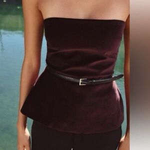 Elegant Dark Brown Suede Strapless Top ZARA